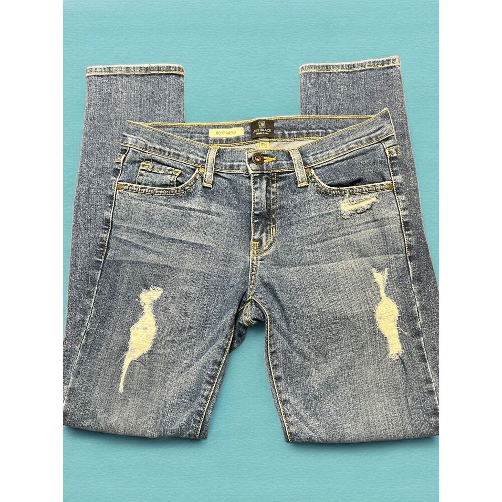 Just Black Boyfriend Blue Jeans Distressed Made in USA Size 25